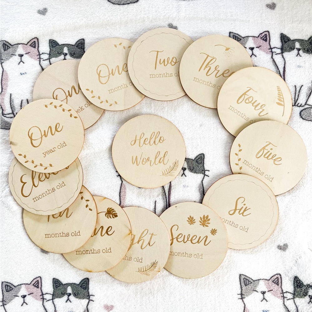 14 Milestone wooden cards 1-12 months